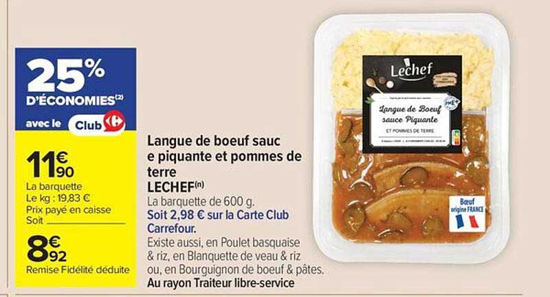 Langue de boeuf sauc e piquante et pommes de terre