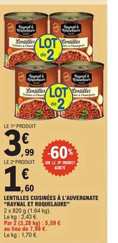 LENTILLES CUISINÉES À L'AUVERGNATE “RAYNAL ET ROQUELAURE”