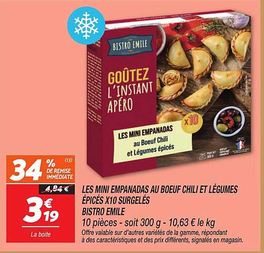 LES MINI EMPANADAS AU BOEUF CHILI ET LÉGUMES ÉPICÉS X10 SURGELÉS