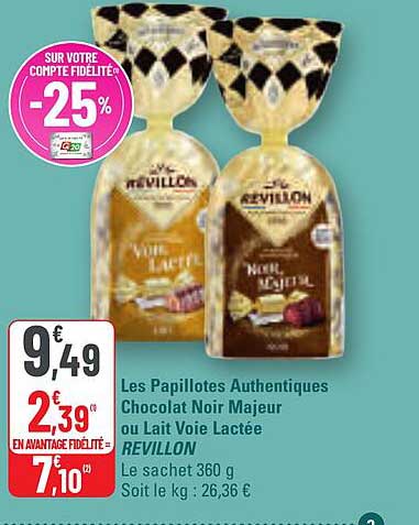 Les Papillotes Authentiques Chocolat Noir Majeur ou Lait Voie Lactée REVILLON