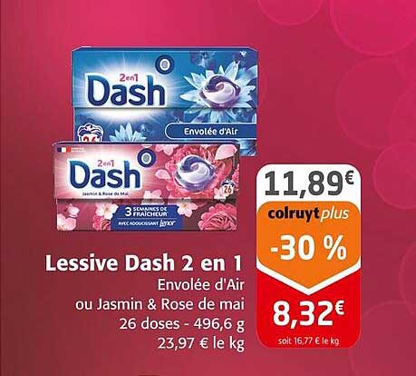 Lessive Dash 2 en 1 Envolée d’Air ou Jasmin & Rose de mai