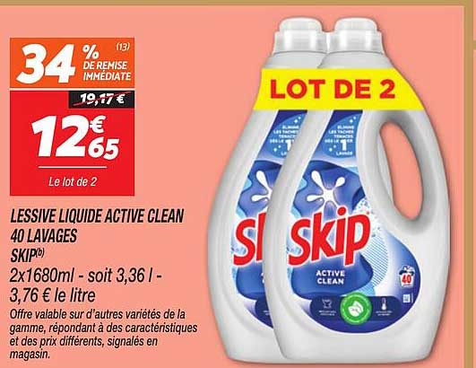 LESSIVE LIQUIDE ACTIVE CLEAN 40 LAVAGES