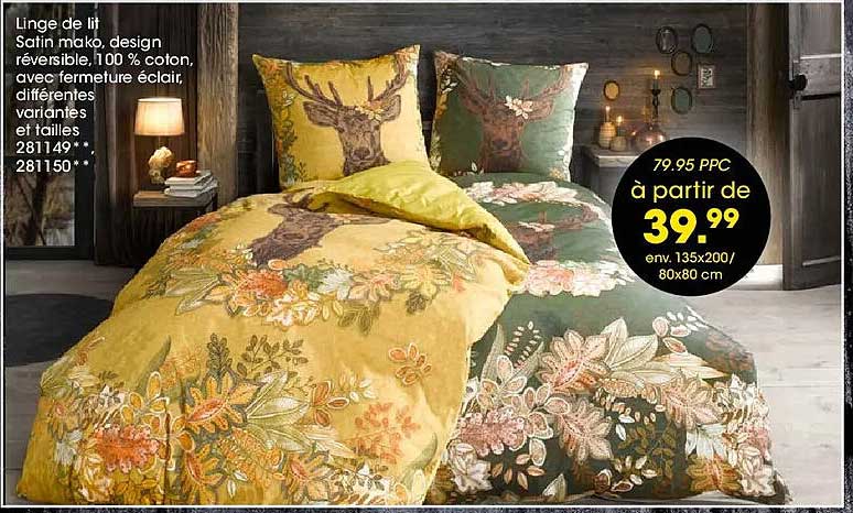 Linge de lit Satin mako, design réversible, 100 % coton