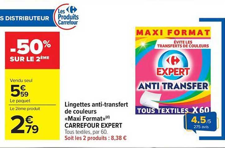 Lingettes anti-transfert de couleurs «Maxi Format» Carrefour Expert