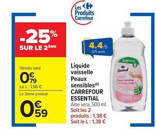 Liquide vaisselle Peaux sensibles CARREFOUR ESSENTIAL