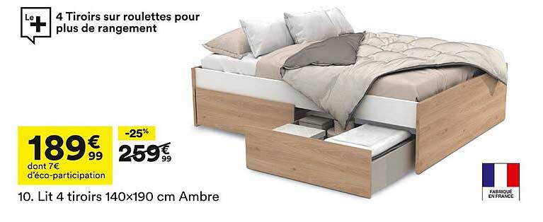 Lit 4 tiroirs 140x190 cm Ambre