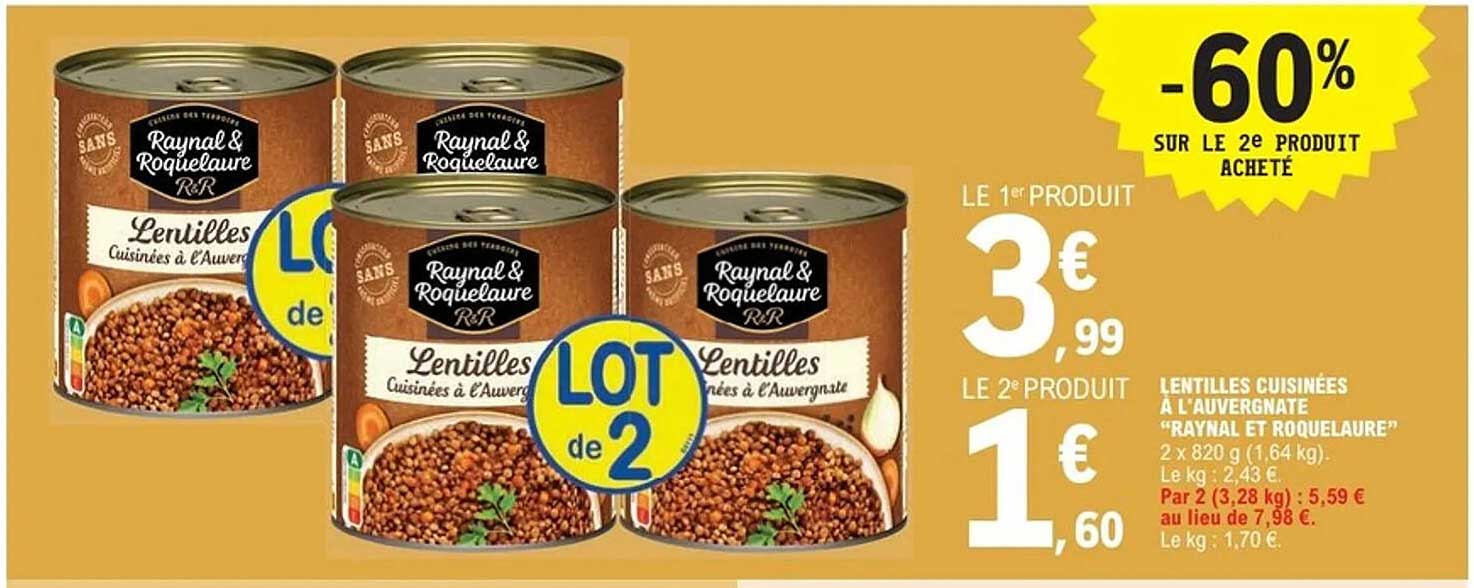 LOT de 2 Lentilles Cuisinées à l'Auvergnate "Raynal et Roquelaure"