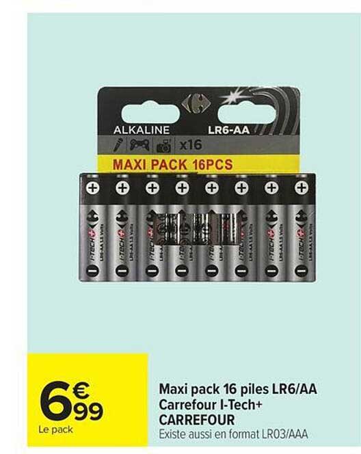 Maxi pack 16 piles LR6/AA Carrefour I-Tech+ CARREFOUR
