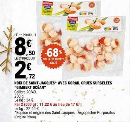 Noix de Saint-Jacques* avec corail crues surgelées “Gimbert Océan”