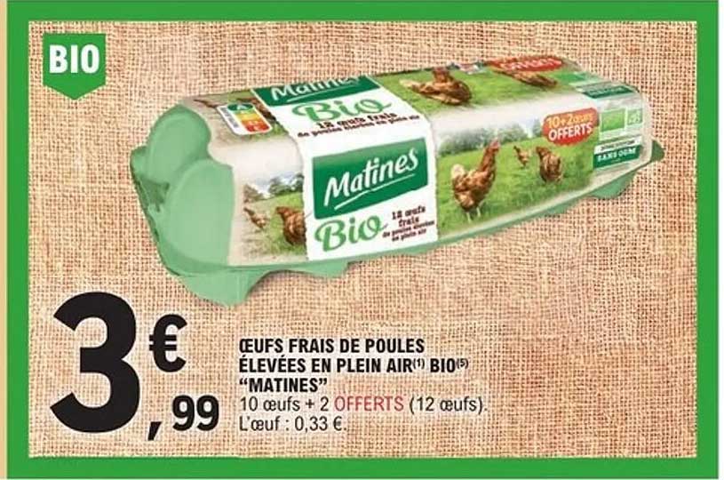 (Œufs frais de poules élevées en plein air) BIO Matines