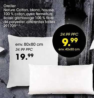Oreillers Nature Cotton, blanc, housse 100% coton