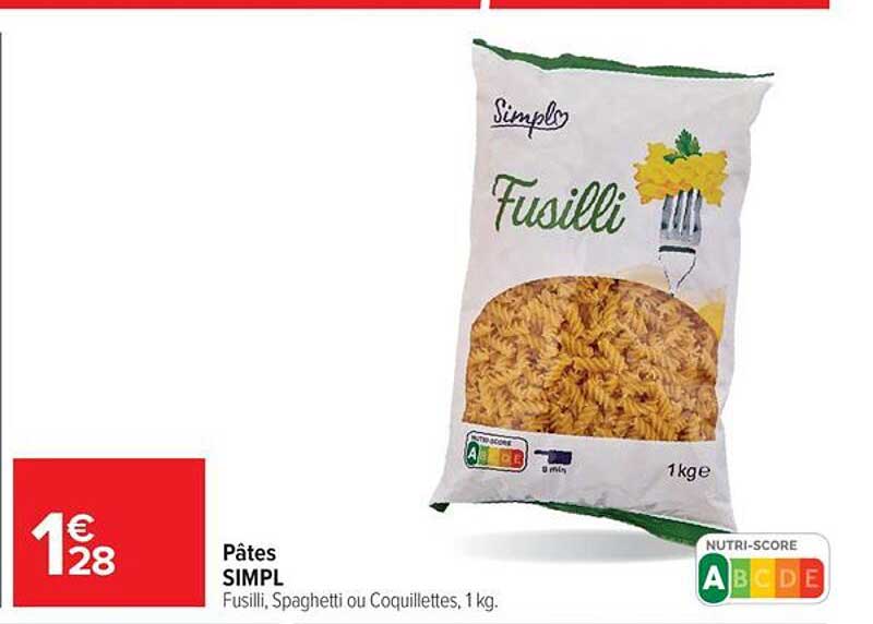 Pâtes SIMPL Fusilli, Spaghetti ou Coquillettes, 1 kg