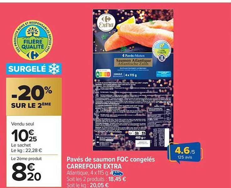 Pavés de saumon FQC congelés CARREFOUR EXTRA