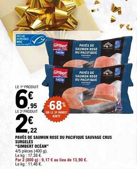 PAVÉS DE SAUMON ROSE DU PACIFIQUE SAUVAGE CRUS SURGELÉS