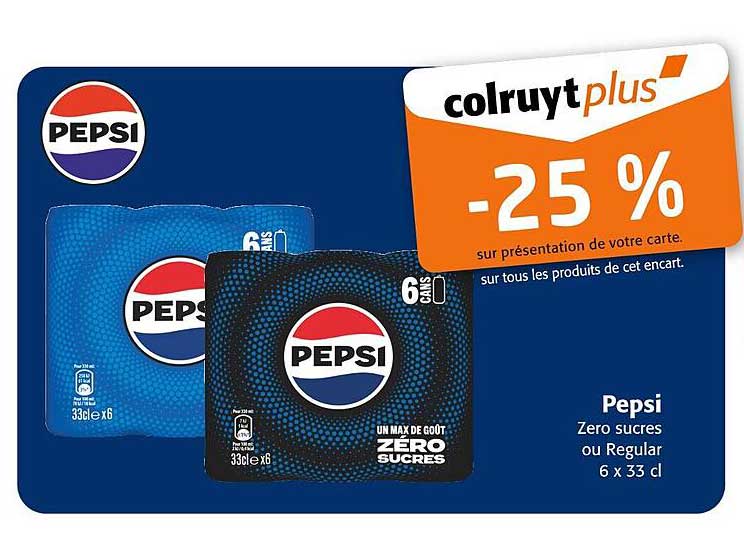 Pepsi Zero sucres ou Regular 6 x 33 cl