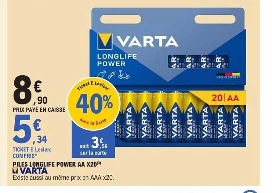 PILES LONGLIFE POWER AA X20 VARTA