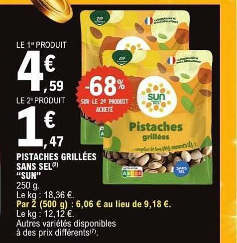 PISTACHES GRILLÉES SANS SEL 'SUN'