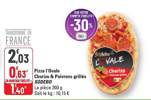 Pizza l’Ovale Chorizo & Poivrons grillés SODEBO