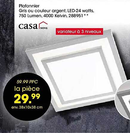 Plafonnier Gris ou couleur argent, LED-24 watts