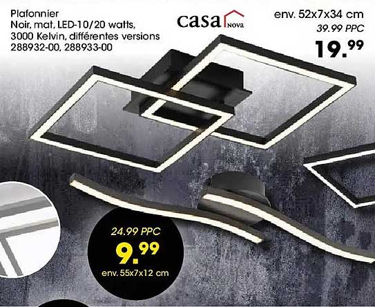 Plafonnier Noir, mat, LED-10/20 watts, 3000 Kelvin, différentes versions