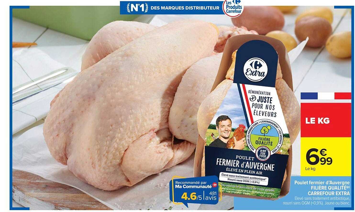 Poulet fermier d'Auvergne FILIÈRE QUALITÉ Carrefour Extra