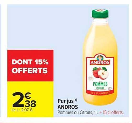 Pur jus ANDROS Pommes ou Citrons, 1L + 15 cl offerts