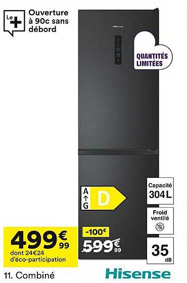 Réfrigérateur combiné Hisense - 304L à 499€99