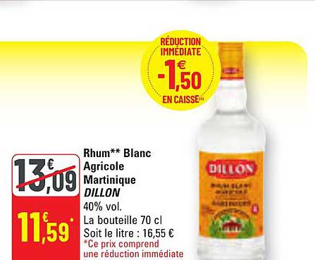 Rhum** Blanc Agricole Martinique DILLON 40% vol.