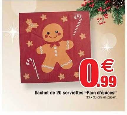 Sachet de 20 serviettes "Pain d'épices"