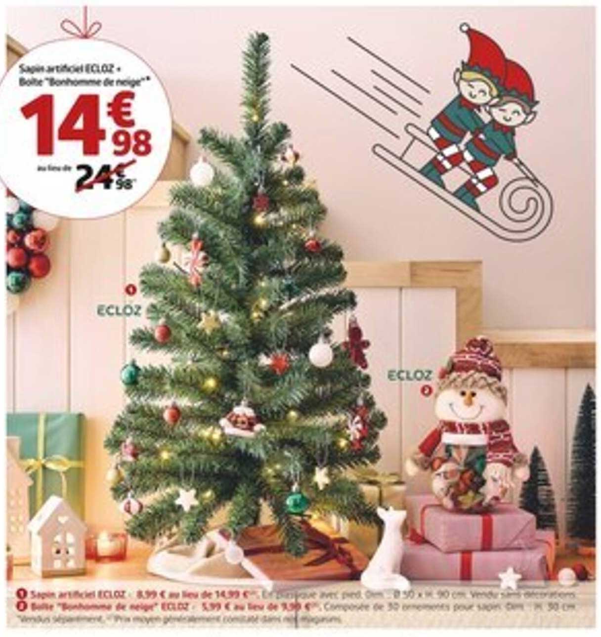 Sapin artificiel ECLOZ + Boîte 'Bonhomme de neige'