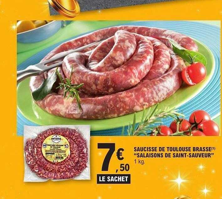 SAUCISSE DE TOULOUSE BRASSÉE "SALAISONS DE SAINT-SAUVEUR" 1 kg.