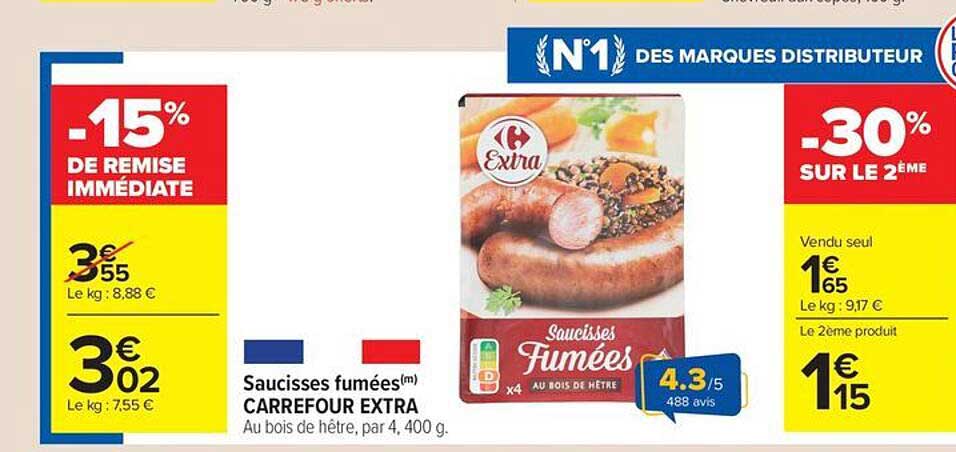 Saucisses fumées(m) CARREFOUR EXTRA