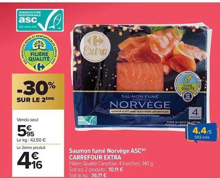 Saumon fumé Norvège ASC(n) CARREFOUR EXTRA