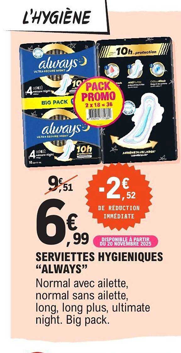 SERVIETTES HYGIENIQUES "ALWAYS"