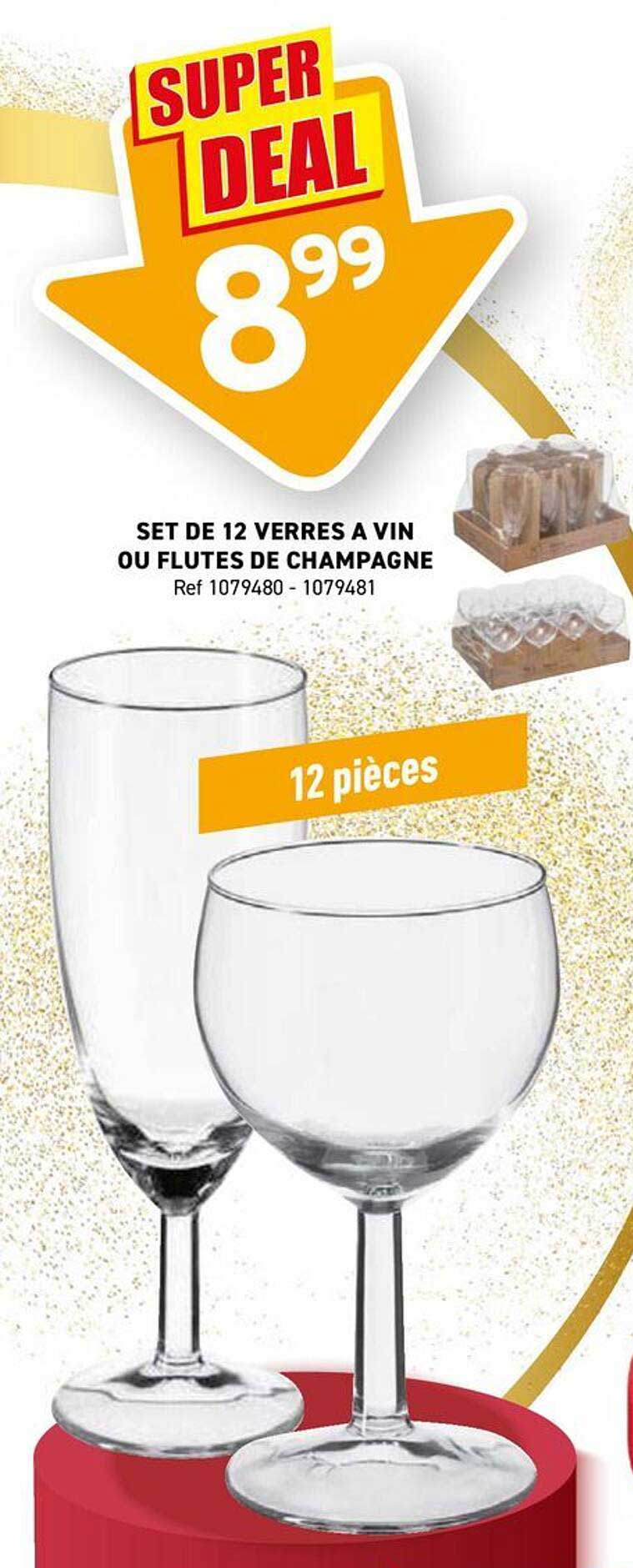 SET DE 12 VERRES A VIN OU FLUTES DE CHAMPAGNE