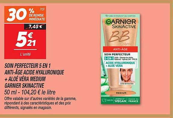 SOIN PERFECTEUR 5 EN 1 ANTI-ÂGE ACIDE HYALURONIQUE + ALOÈ VÉRA MEDIUM GARNIER SKINACTIVE