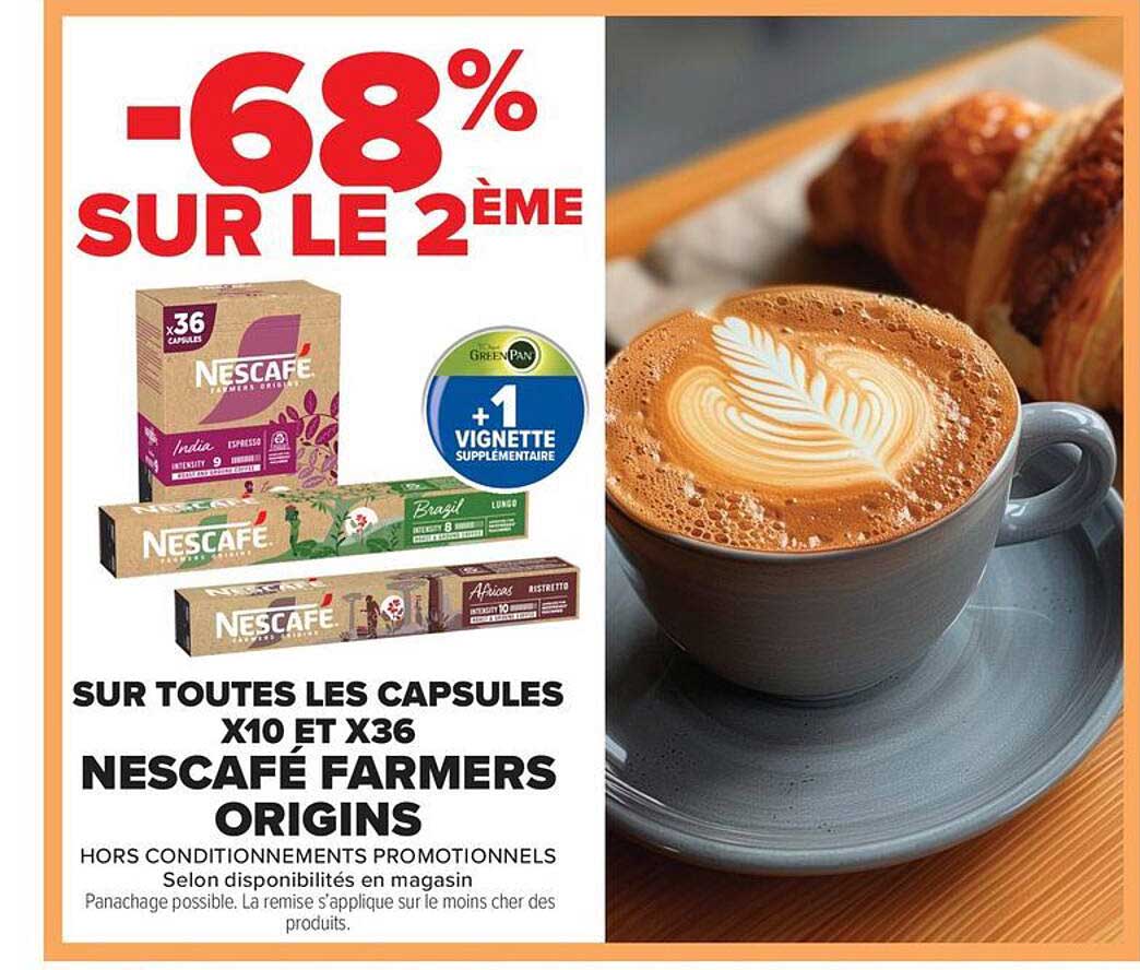 SUR TOUTES LES CAPSULES X10 ET X36 NESCAFÉ FARMERS ORIGINS