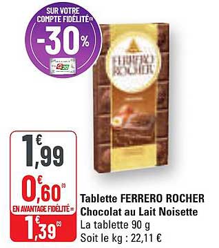 Tablette FERRERO ROCHER Chocolat au Lait Noisette