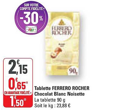 Tablette FERRERO ROCHER Chocolat Blanc Noisette