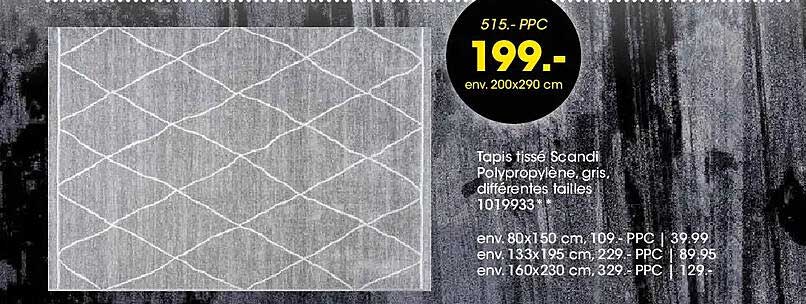 Tapis tissé Scandi Polypropylène, gris, différentes tailles