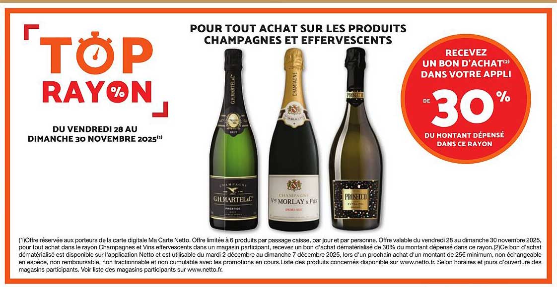 TOP RAYON pour tout achat sur les produits Champagnes et Effervescents