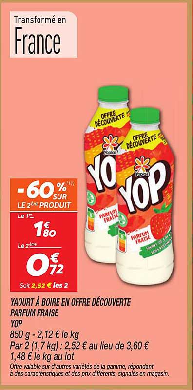 Yaourt à boire en offre découverte parfum fraise