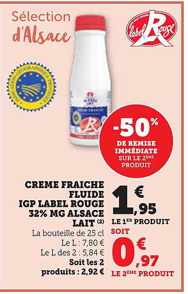 CRÈME FRAÎCHE FLUIDE IGP LABEL ROUGE 32% MG ALSACE LAIT