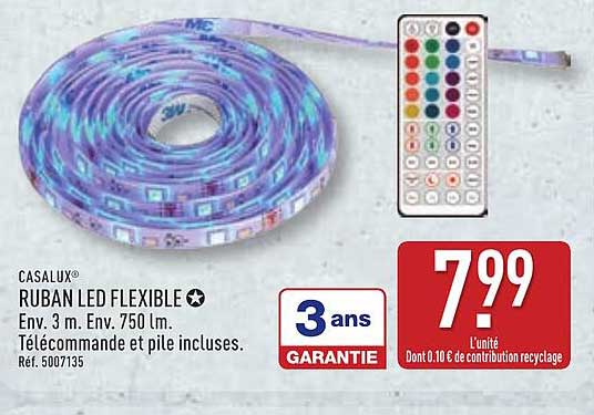 CASALUX® RUBAN LED FLEXIBLE★ Env. 3 m. Env. 750 lm. Télécommande et pile incluses.