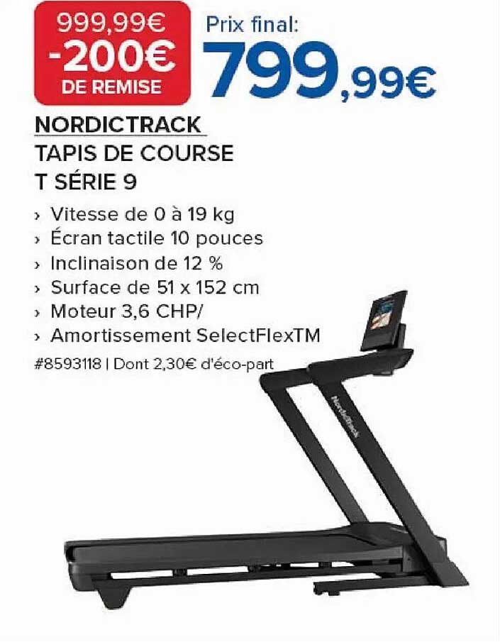 NordicTrack Tapis De Course Série T – écran LCD, Moteur 2,6 CHP, Inclinaison 0-10%, Vitesse 0-16 Km/h, Surface 46 X 140 Cm, Poids Max 136 Kg, IFIT Compatible