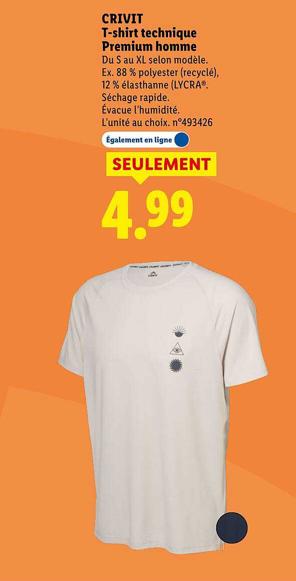Tee-shirt Technique Lidl Trek Homme Taille L - Microfibre Sèche Vite
