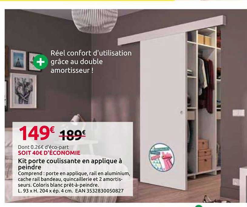 Kit porte coulissante en applique à peindre