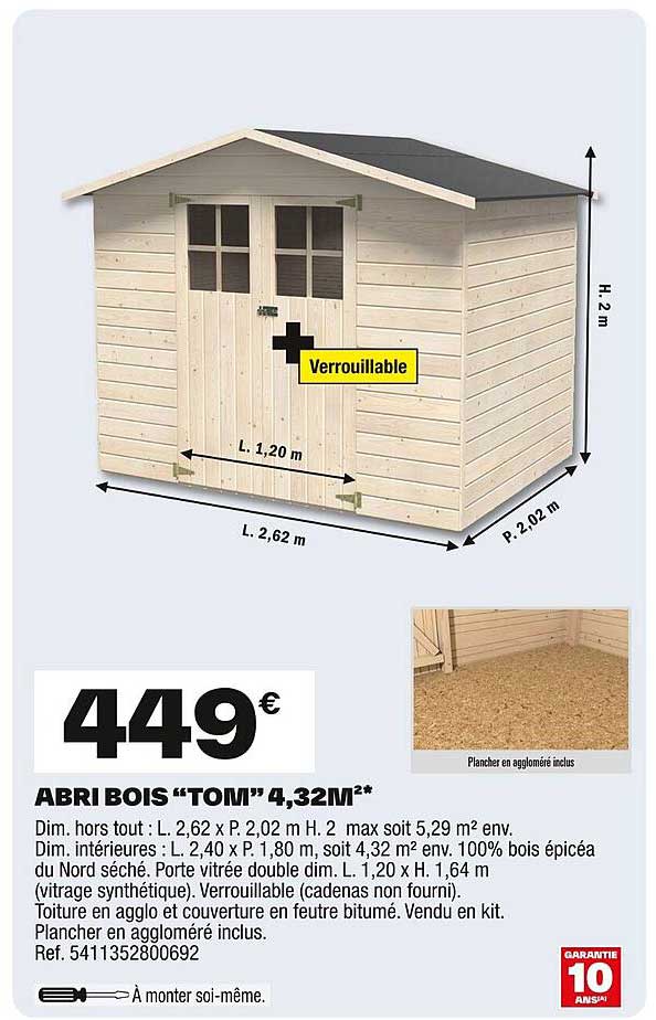 ABRI BOIS “TOM” 4,32M²