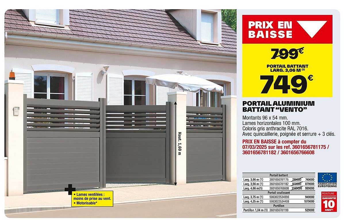 PORTAIL ALUMINIUM BATTANT “VENTO”