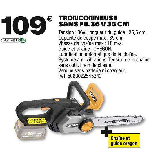 TRONCONNEUSE SANS FIL 36 V 35 CM